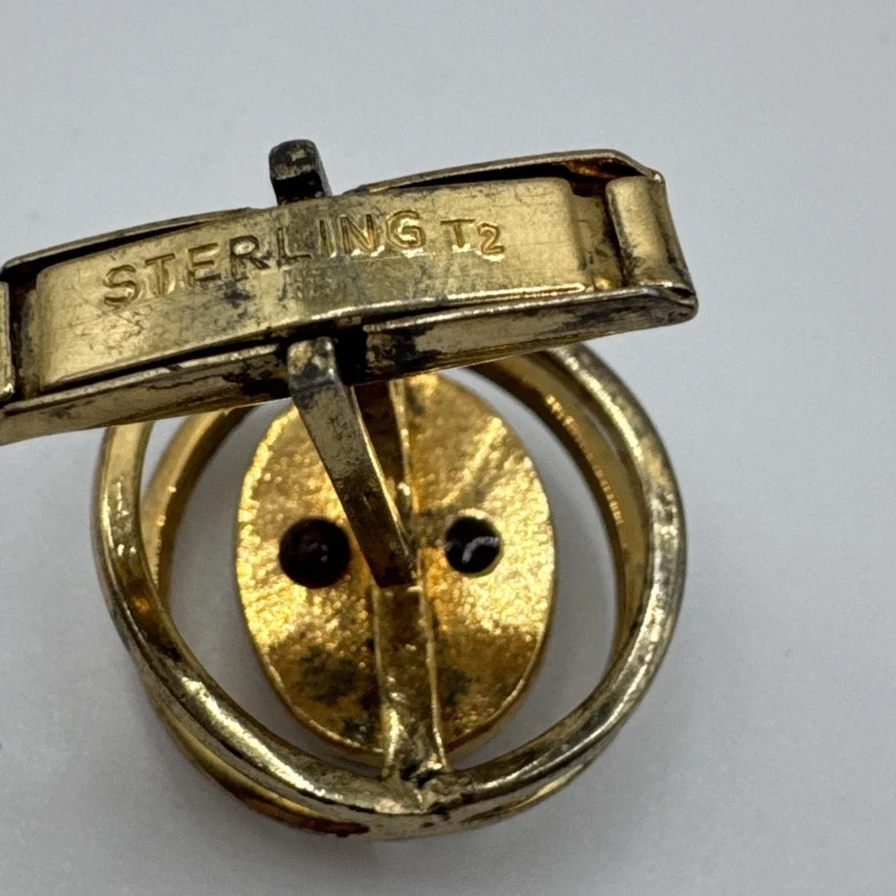 Vintage Sterling Silver T2 Green Cabochon Modernist Cufflinks Gold Wash Mens